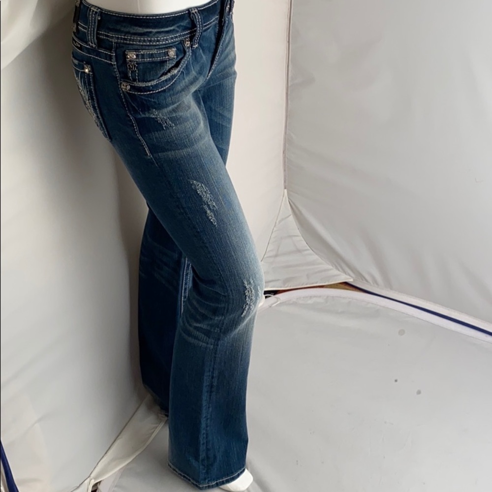 Miss Me JP5162 peace sign embroidered bootcut blue jeans 28x34 - Picture 4 of 15